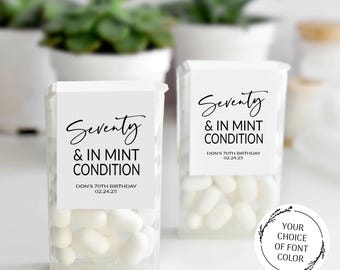 70th Birthday Party Favor Mint Labels, Seventy & In Mint Condition Stickers, Mint Favors Stickers, Personalized Mint Birthday Favors Sticker