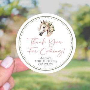 Horse Birthday Stickers, Cowgirl Birthday Party Favors Labels, Girls Horse Party Favors, Horse Themed Thank You, Cowgirl Party Favors Labels