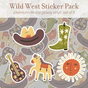 Western Sticker Pack of 5, Vinyl Water Bottle Sticker, Laptop Stickers, SouthWestern Stickers, Cowgirl Cowboy Stickers, Wild West Stickers