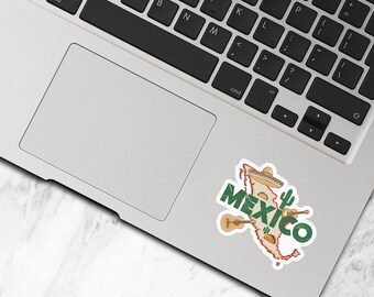Squiddy Mexico Map With Flag Vinyl Sticker - 3 Inch Decal For Laptop, Water Bottle, Phone