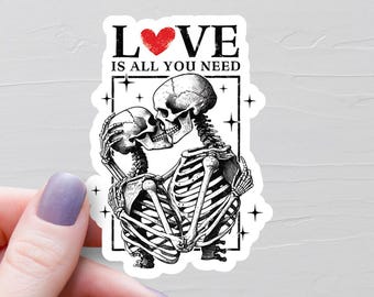 Gothic Valentinstag Aufkleber, Vinyl Wasserflasche Aufkleber, Kissing Skeletons Aufkleber, gruseliges süßes Valentinstag Geschenk für Verlobte - S1044