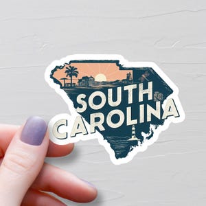 Sticker South Carolina, vinylstickers, reisstickers, sticker kaart South Carolina, sticker staat South Carolina, stickers waterfles, S468