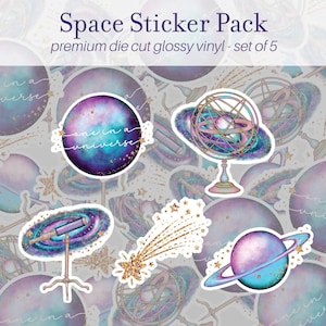 Outer Space Theme Sticker Pack of 5, Vinyl Stickers, Outer Space Stickers, Celestial Galaxy Stickers, Water Bottle Stickers, - SG100 image 1
