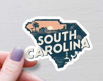 South Carolina-klistermärke, vinylklistermärken, reseklistermärken, kartklistermärke från South Carolina, dekal till delstaten South Carolina, klistermärken för vattenflaskor, S468