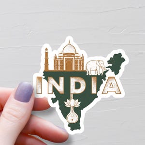 Sticker pays de l'Inde, Stickers vinyle, Stickers voyage en Inde, Sticker carte de l'Inde, Sticker valise, Stickers bouteille d'eau - S375