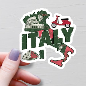 Italy Sticker, Vinyl Stickers, Italy Travel Stickers, Italy Map Sticker, Italian Stickers, Suitcase Stickers, Water Bottle Sticker - S391