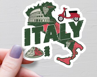 A5 Aufkleberbogen Italien Sehenswürdigkeiten – Vinyl-Aufkleber Mit Rom Karte & Flagge Für Reise-Deko