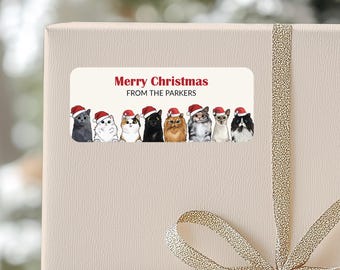 Christmas Gift Tags Stickers, Personalized To From Stickers, Meowy Christmas Gift Labels, Quirky Cat Gift Labels, Present Stickers - CA76