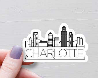 Naklejka Charlotte, Naklejki winylowe, Naklejki podróżne, Zabytki Charlotte, Panorama miasta, Naklejka Karolina Północna, Naklejki na butelki z wodą, S907