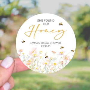 Elle a trouvé son miel, autocollants pour cadeaux de shower de bébé abeilles, bourdons shower de mariage fleurs sauvages, futures mariées, étiquettes de remerciement pour shower de mariage