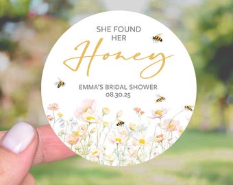 She Found Her Honey, Bee Bridal Shower Favors Stickers, Wildflower Bumble Bee Bridal Shower, Bride To Bee, Wedding Shower Thank You Labels