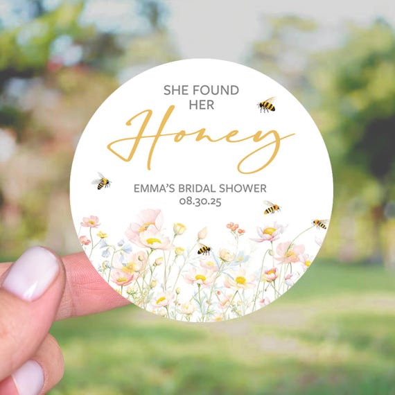 She Found Her Honey, Bee Bridal Shower Favors Stickers, Wildflower Bumble Bee Bridal Shower, Bride To Bee, Wedding Shower Thank You Labels