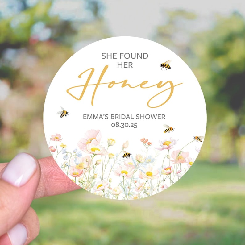 She Found Her Honey, Bee Bridal Shower Favors Stickers, Wildflower Bumble Bee Bridal Shower, Bride To Bee, Wedding Shower Thank You Labels image 1