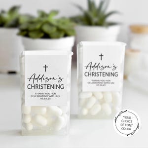 Christening Favors Mint Labels, Personalized Baby Christening Mint Favors, Thank You Guest Gift Labels, Boy Girl Christening, Mint Stickers