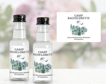 Camp Bachelorette Mini Liquor Bottle Labels, Camping Bachelorette Party Favors, Mountain Bachelorette Weekend Gifts, Weekend In The Woods