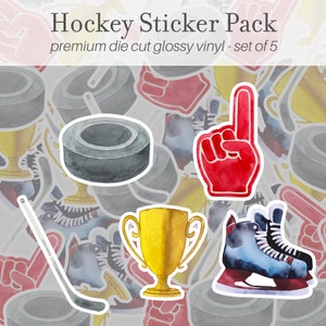 Ice Hockey Sticker Pack Of 5, Vinyl Stickers, Hockey Team Gifts, Hockey Gifts, End of Season Gift, Hockey Stickers, Hockey Player Gift