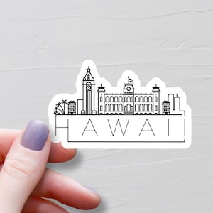 Hawaii Sticker, Vinyl Stickers, Travel Stickers, Hawaiian Landmarks Skyline Sticker, Water Bottle Stickers, USA States Sticker - S937