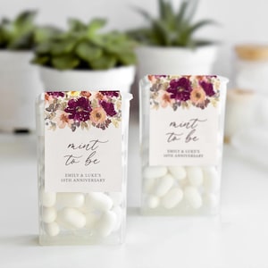 Étiquettes de cadeau d'anniversaire pour bonbons à la menthe, stickers 10e anniversaire menthe future, floral pêche bordeaux, cadeau d'invité de remerciement automne