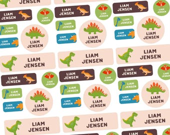 Etiquetas de vinilo impermeables con nombre, etiquetas personalizadas de dinosaurios, etiquetas escolares, etiquetas para guarderías, etiquetas para campamentos, pegatinas con nombre aptas para lavavajillas.