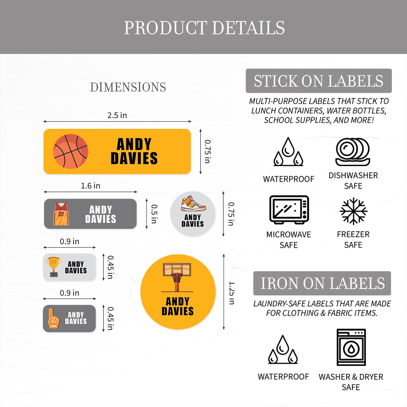 Custom Basketball Name Labels for Kids Waterproof Sports Stickers for ...