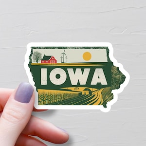 Iowa Sticker, Vinyl Stickers, Travel Stickers, Iowa Map Sticker, Iowa State Decal, Water Bottle Stickers, USA States, Iowa Tourism - S443