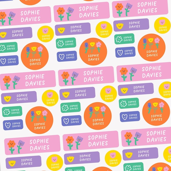 Waterproof Name Labels Vinyl, Flowers Custom Name Labels, School Labels, Daycare Labels, Camp Name Label, Name Stickers Dishwasher Safe