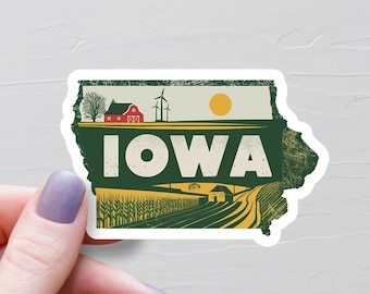 Iowa Sticker, Vinyl Stickers, Travel Stickers, Iowa Map Sticker, Iowa State Decal, Water Bottle Stickers, USA States, Iowa Tourism - S443