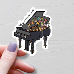 Sticker floral pour piano, La musique peut changer le monde, Stickers bouteilles en vinyle, Stickers musique, Cadeau pianiste, Cadeaux pour mélomanes - S323