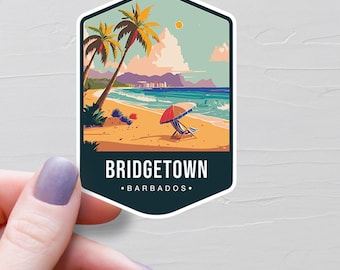 Bridgetown Sticker, Vinyl Travel Stickers, Capital Barbados Stickers, Vacation Water Bottle Sticker, Laptop Sticker, Luggage Stickers - S841