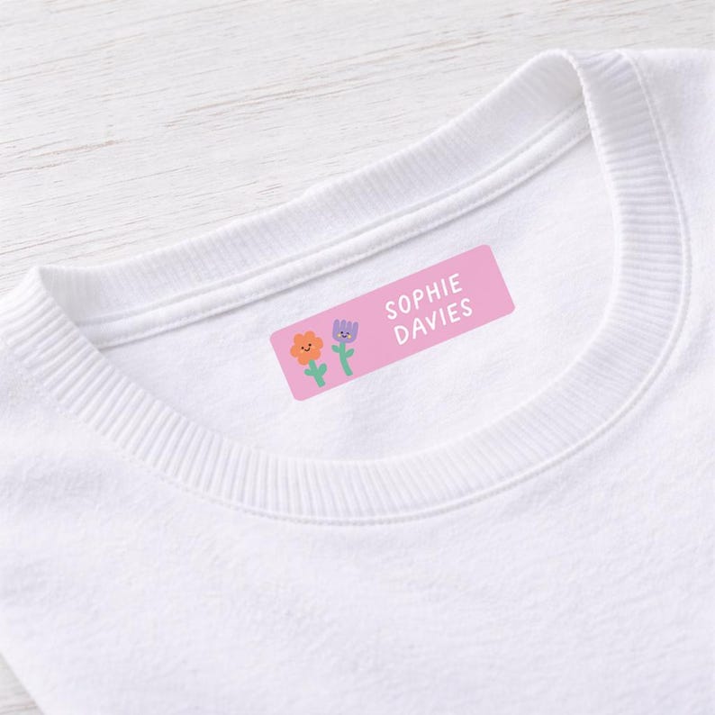 Waterproof Name Labels Vinyl, Flowers Custom Name Labels, School Labels, Daycare Labels, Camp Name Label, Name Stickers Dishwasher Safe image 5