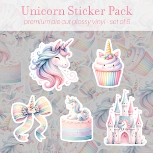 Lot de 5 autocollants d'anniversaire licorne, vinyle autocollants, autocollants mignons, cadeau d'amant de licorne arc-en-ciel, albums d'autocollants pour bouteille d'eau pour ordinateur portable