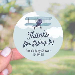Airplane Baby Shower Favors Stickers, Up Up And Away, Airplane Theme Baby Shower, Vintage Airplane Thank You Labels, Aviation Baby Shower