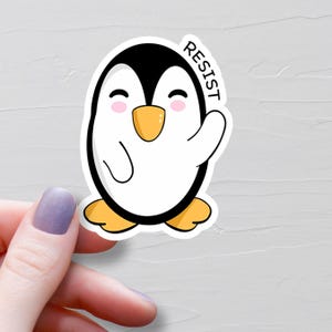 Resist Penguin Sticker, Vinyl Stickers, Tariff Penguin, Water Bottle Stickers, Laptop Stickers, Anti Trump, Anti Tariffs, FDT - EV9