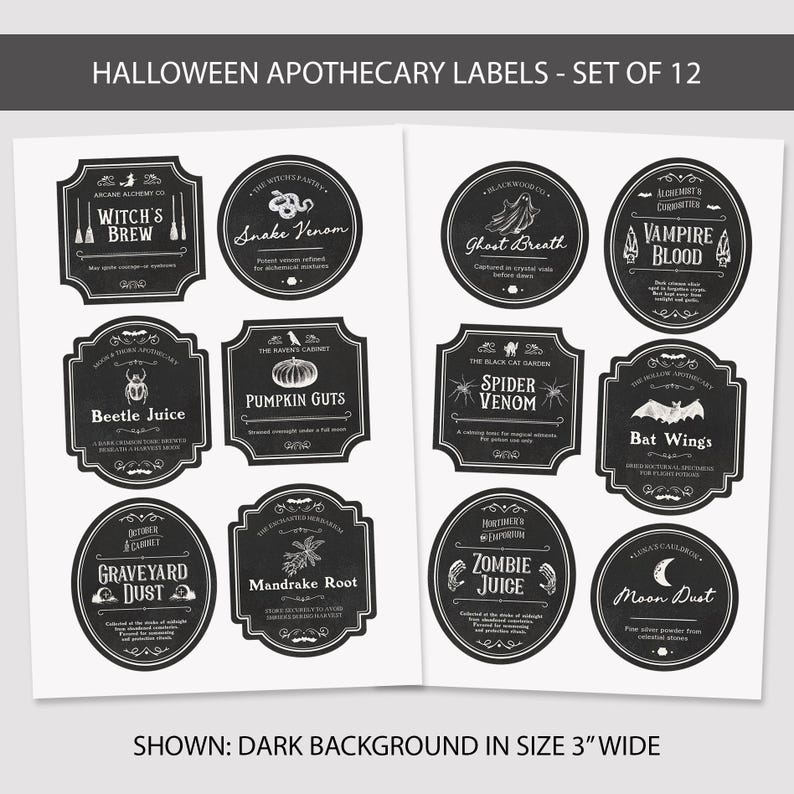 Spooky potion bottle labels