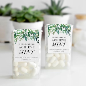 Abschlussfeier Gastgeschenk-Etiketten für Minzen, Greenery AchieveMINT-Aufkleber, Beginn Minzgeschenke, personalisierte Abschlussfeier-Geschenkaufkleber