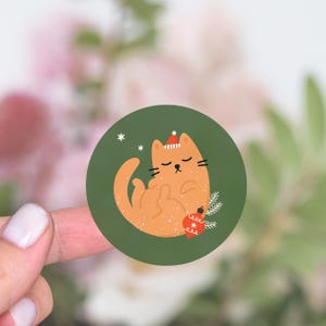 Round Christmas Stickers, Christmas Envelope Seals Stickers, Quirky Orange Cat Circle Stickers, Holiday Envelope Stickers - CA64