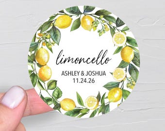 Limoncello-labels, limoncello-stickers trouwbedankjes, zelfgemaakte limoncello-feestgunsten, citroenthemacadeaus, aangepaste limoncello-cadeaulabels
