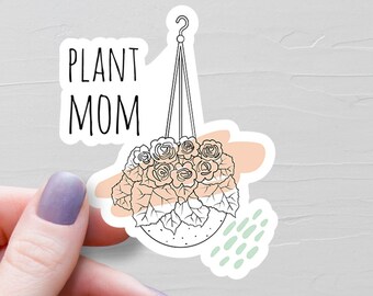 Plant Mom Sticker, Vinyl Water Bottle Sticker, Aesthetic Line Art, Houseplant Laptop Stickers, Plant Lover Gift, Plant Lady Gift - S180