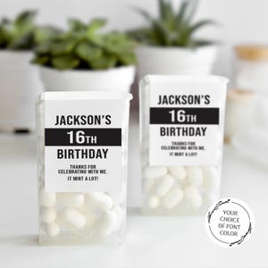 Bonbons menthe pour 16e anniversaire, Cadeaux menthe pour fête d'anniversaire 16e anniversaire, Cadeaux cadeaux 16e anniversaire pour garçons et filles, Étiquettes cadeaux personnalisées de remerciement pour invités