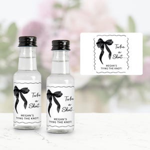Black Bow Bachelorette Mini Liquor Bottle Labels, Coquette Bachelorette Party Favors, Tying The Knot Bachelorette Weekend, Bridesmaid Gifts