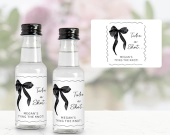 Black Bow Bachelorette Mini Liquor Bottle Labels, Coquette Bachelorette Party Favors, Tying The Knot Bachelorette Weekend, Bridesmaid Gifts