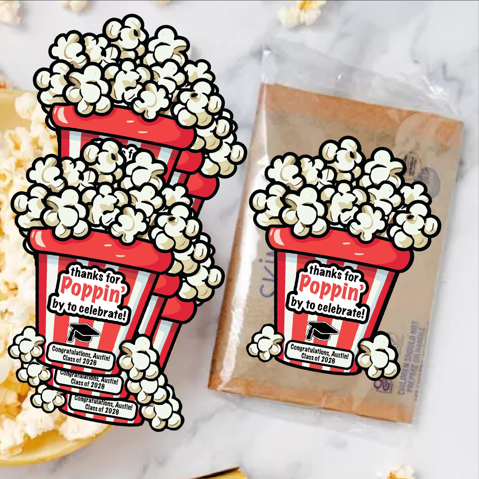 Popcorn Graduation Stickers, 2026 Graduation Party Favors Label
