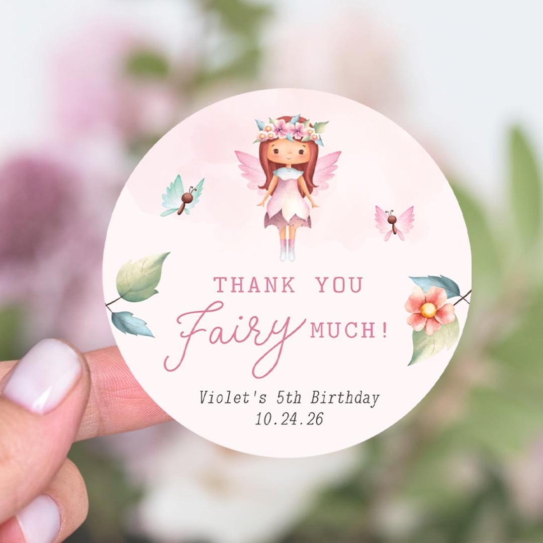 Fairy Birthday Stickers, Thank You Fairy Much Favor Labels, Girl Fairy ...