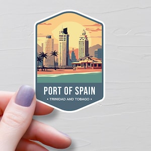 Sticker Port d'Espagne, Stickers voyage en vinyle, Stickers Trinité-et-Tobago, Sticker bouteille d'eau, Sticker pour ordinateur portable, Stickers bagages - S873