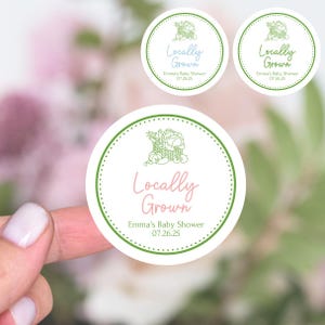 Locally Grown Baby Shower Stickers, Farmers Market Baby Shower Favors Labels, Local Market Baby Shower Party Favors Thank You Labels