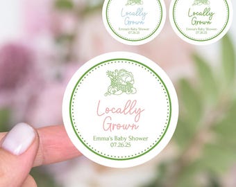 Locally Grown Baby Shower Stickers, Farmers Market Baby Shower Favors Labels, Local Market Baby Shower Party Favors Thank You Labels