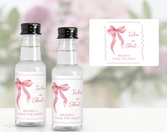 Pink Bow Bachelorette Mini Liquor Bottle Labels, Coquette Bachelorette Party Favors, Tying The Knot Bachelorette Weekend, Bridesmaid Gifts