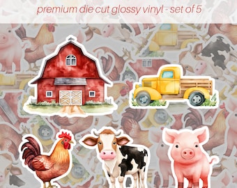 Boerderijsticker pakket van 5, vinylstickers, boerderijstickers, schuur boerderijdier, boerenvrienden, dagboek scrapbooking waterflesstickers - F100