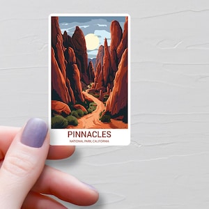Stickers parc national Pinnacles, autocollants de voyage en vinyle, décalcomanies parc national des États-Unis, autocollants État de Californie, autocollants bouteilles d'eau, S607