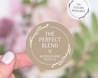 The Perfect Blend Coffee Favors Stickers, Love Is Brewing Wedding Stickers, Coffee Wedding Favor Labels, Wedding Tea Favors Stickers